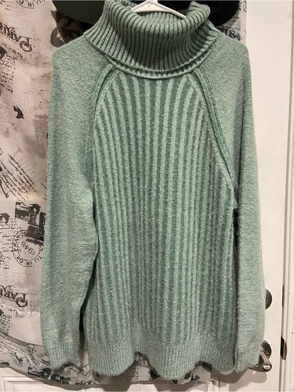 Free People Mint Green Ribbed Turtleneck Sweater